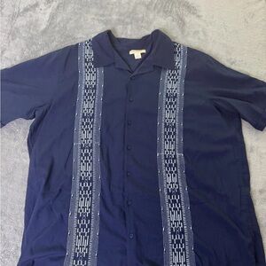 Island passport Mens Hawaiian Embroidered Linen Blend Dark Blue Shirt Size 3XLT